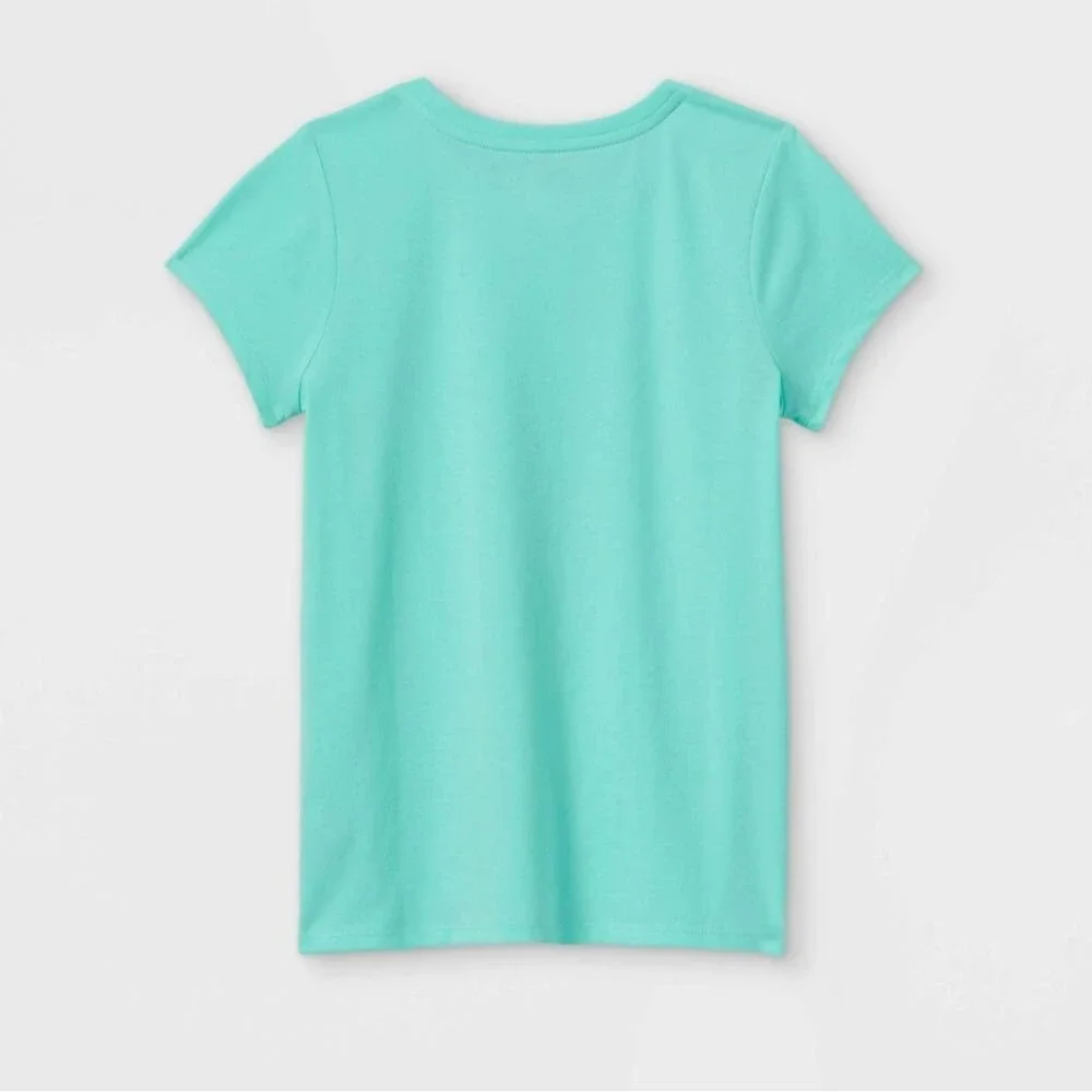 NWT Cat & Jack Light Blue Dinosaur Tee XL Girl's School Graphic Metallic Summer